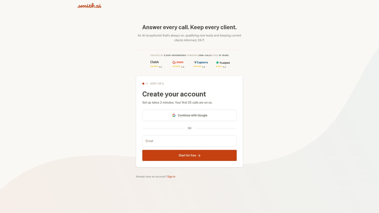 Smith.ai — Create the free account