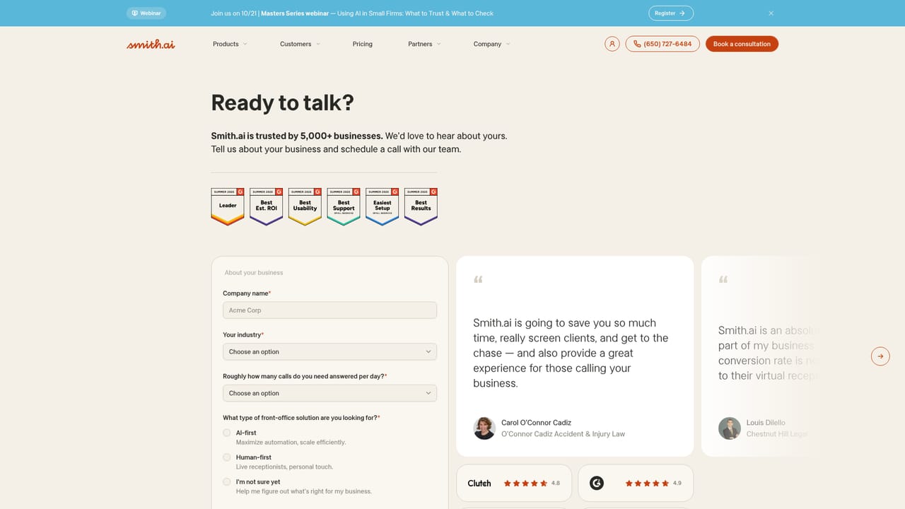 Smith.ai — Book a consultation with the team