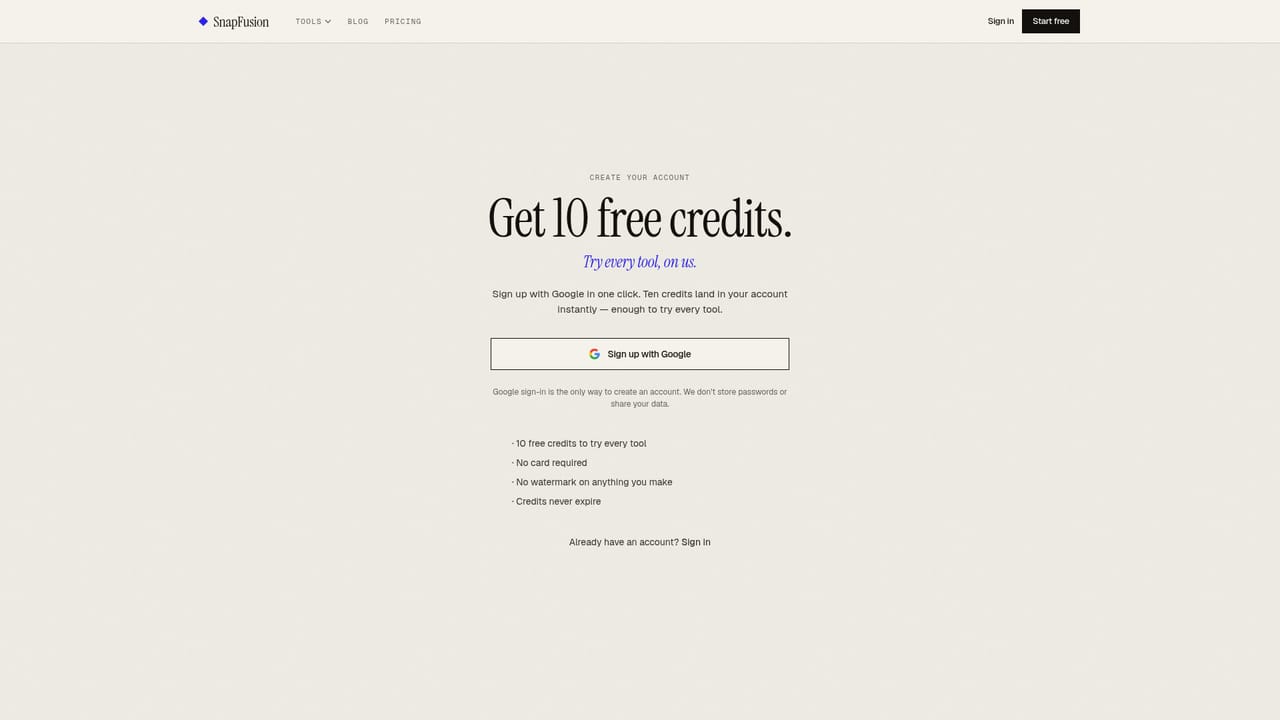 SnapFusion — Create a free account