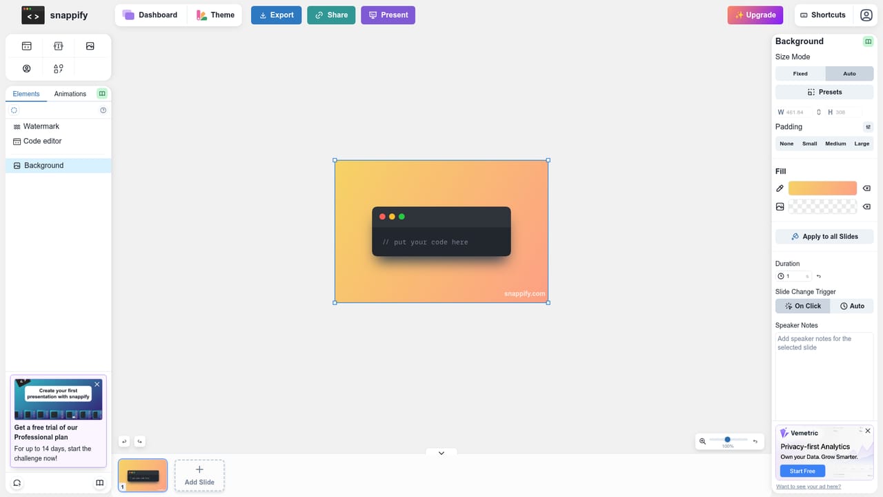 Snappify — Open the editor and pick a starting point