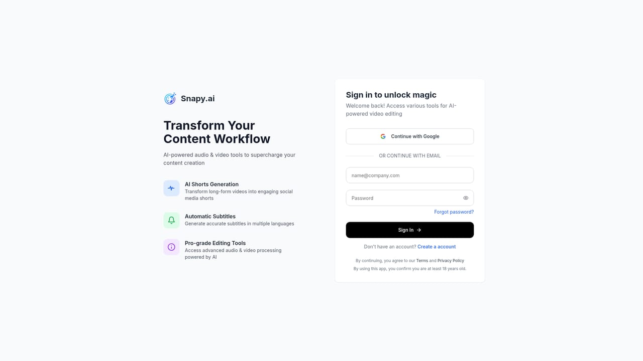 Snapy AI — Upload a video or audio file