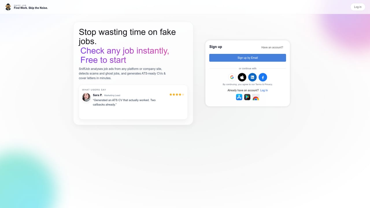 Sniff Job — Create a free account