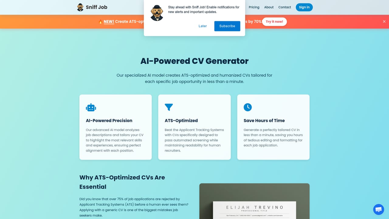 Sniff Job — Generate your CV