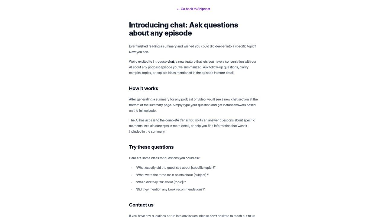 Snipcast — Ask follow-up questions in chat