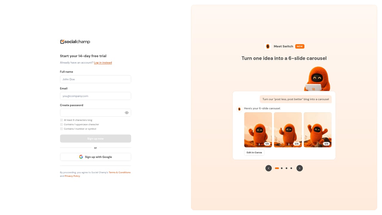 Social Champ — Create a free account