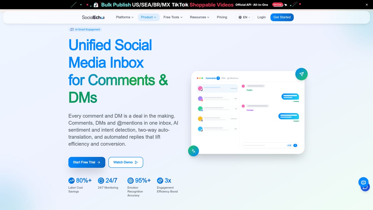 SocialEcho — Set up reply rules for comments and DMs