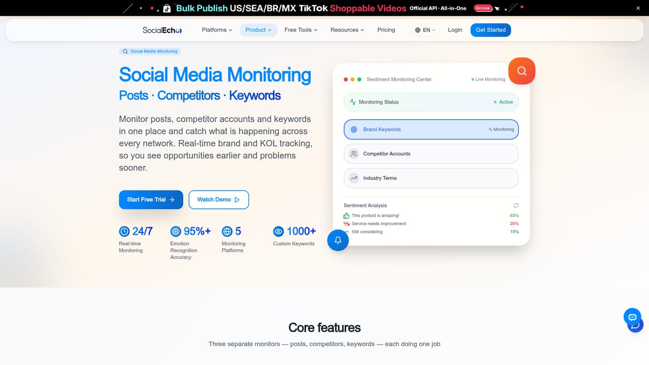 SocialEcho — Add competitors and keywords to monitor