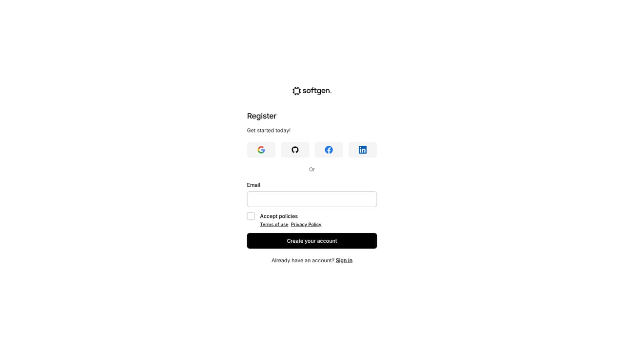 Softgen — Create a free account