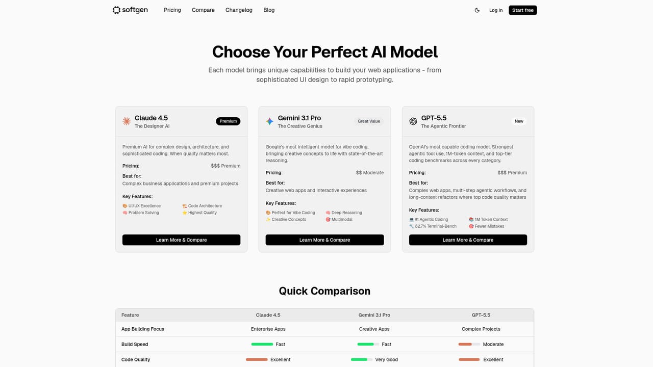 Softgen — Choose an AI model