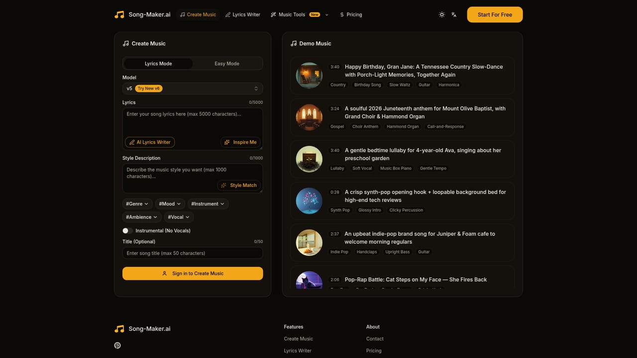 Song Maker AI — Open the song creation studio