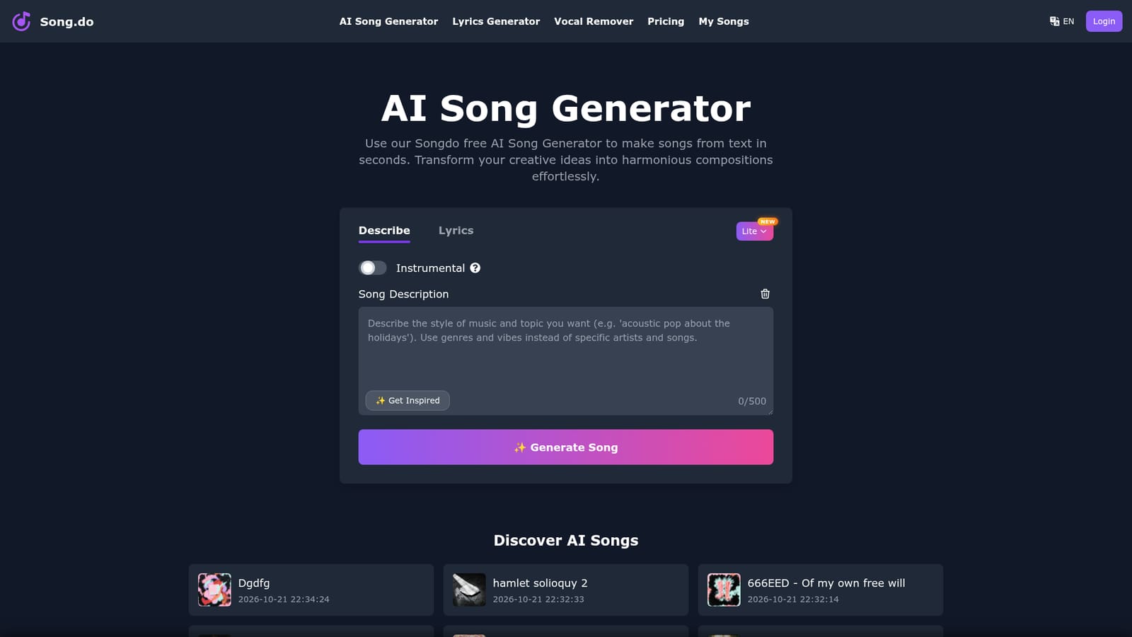 Song.do — Open the generator and pick a model