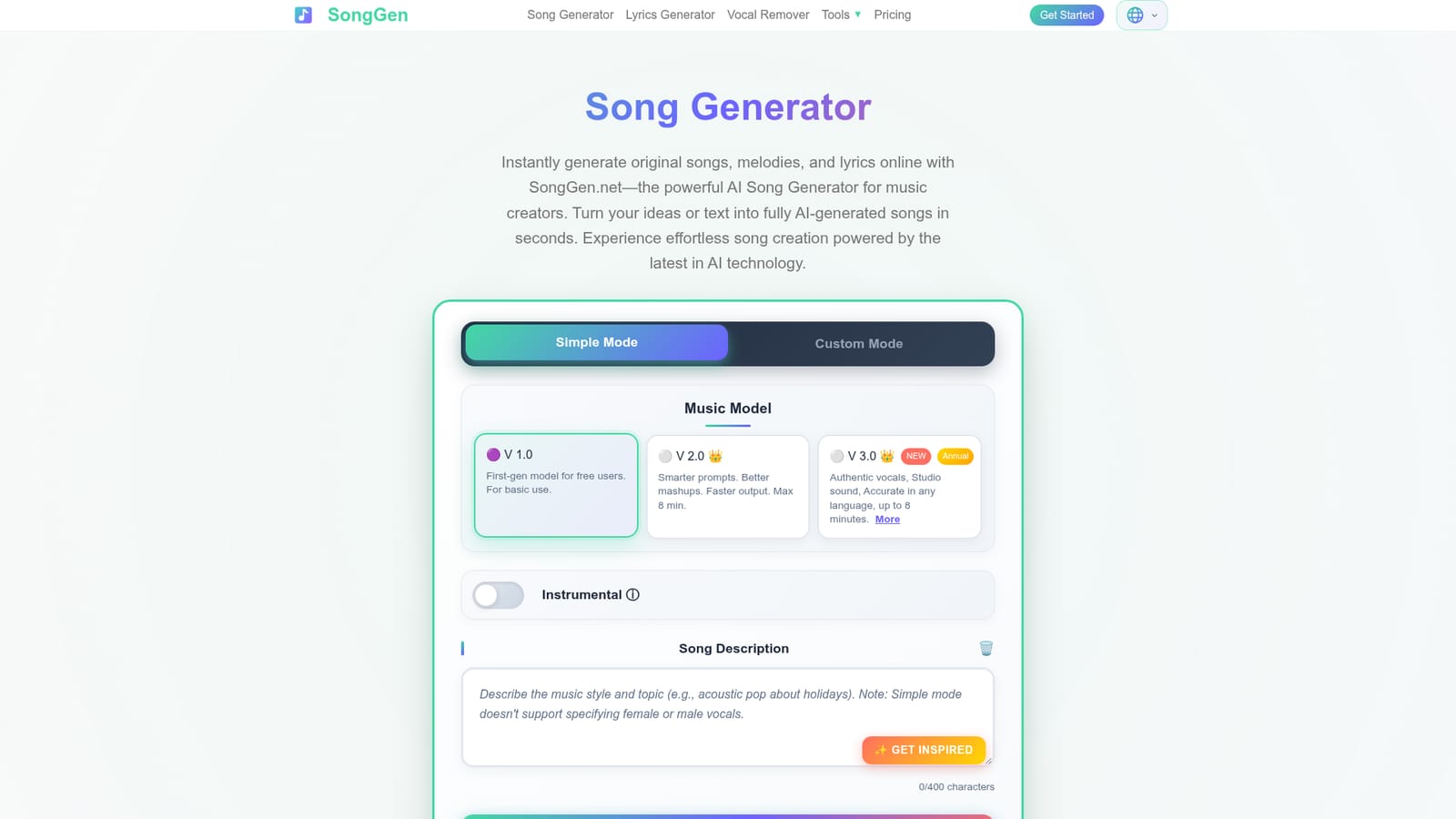 SongGen.net — Sign in to reach the generator