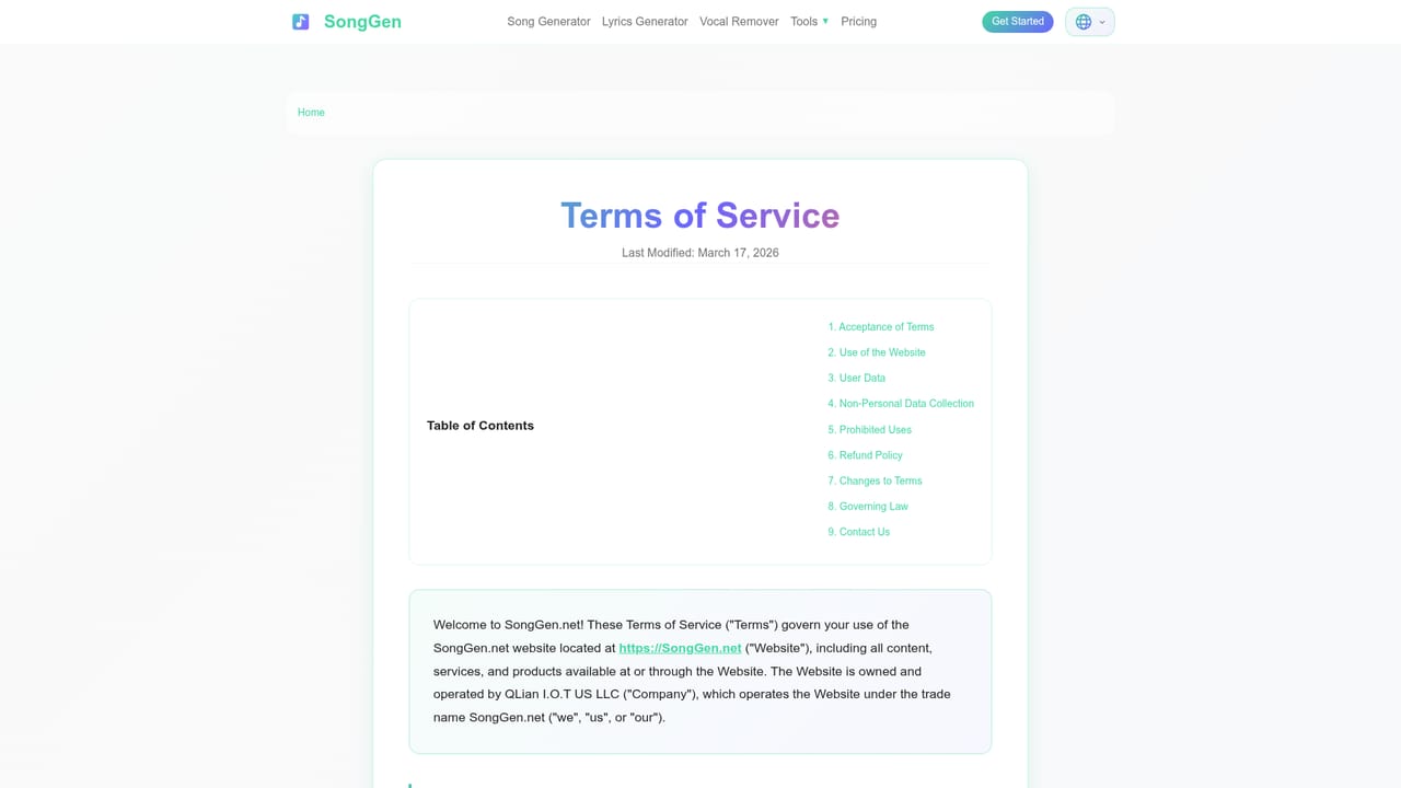 SongGen.net — Review terms before commercial use