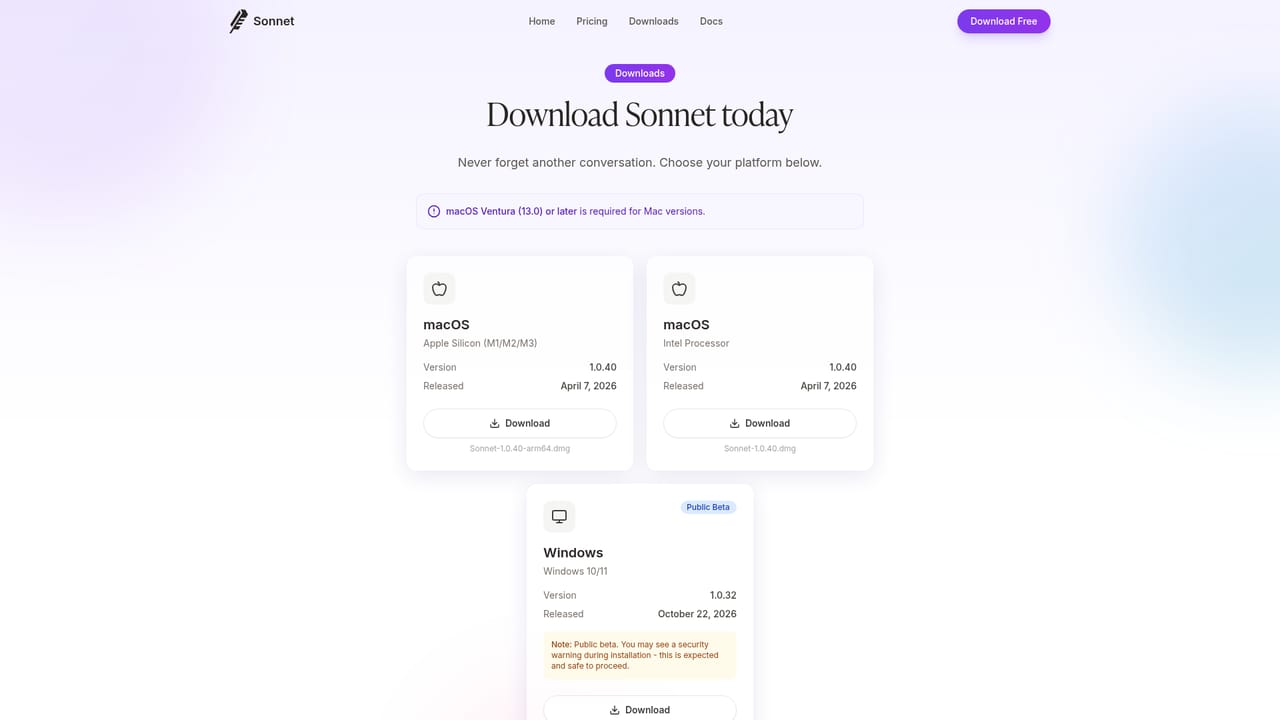 Sonnet AI — Download the desktop app
