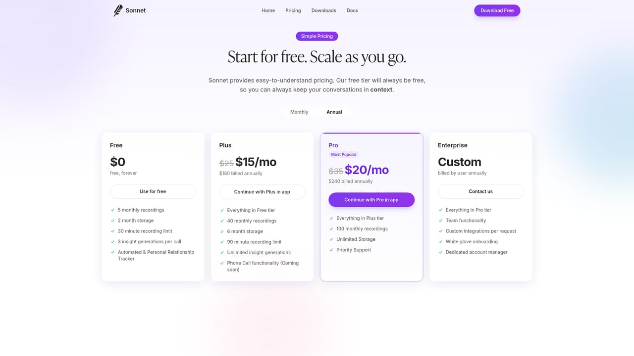 Sonnet AI — Compare plans and upgrade