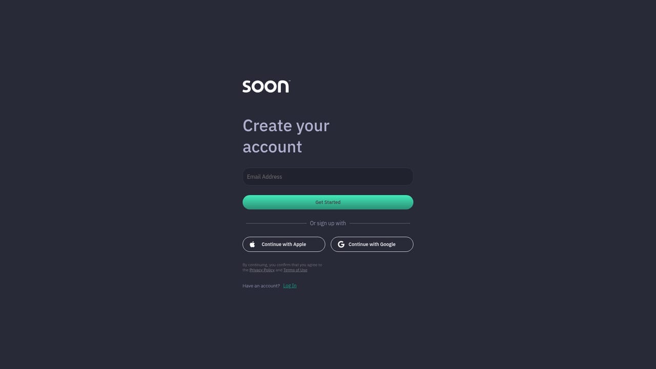 Soon app — Create a Soon account
