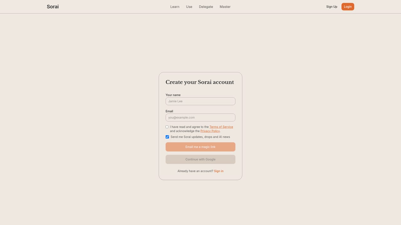 Sorai Academy — Create a Sorai account