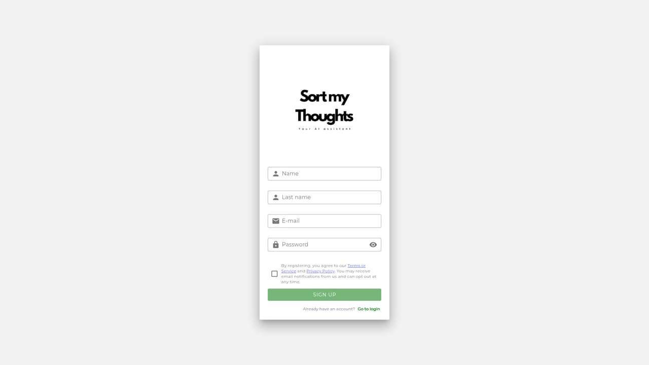 SortMyThoughts — Create a free account
