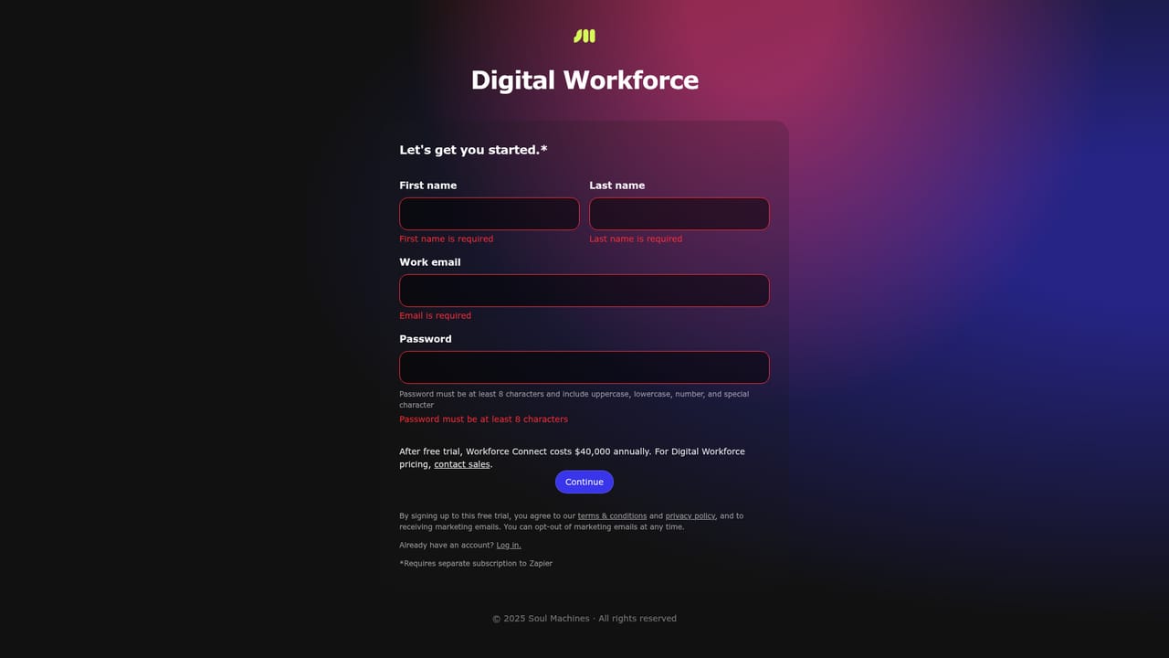 Soul Machines — Create your Workforce Connect account