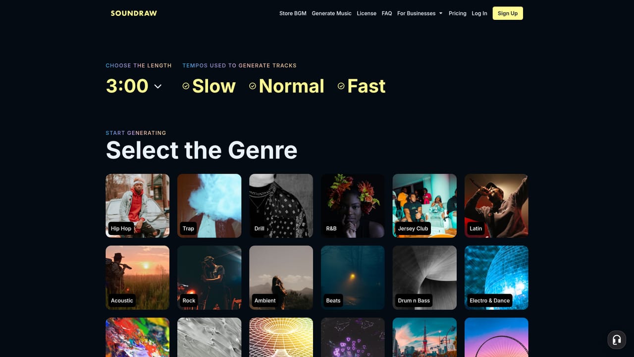 SOUNDRAW — Open the generator and choose a genre