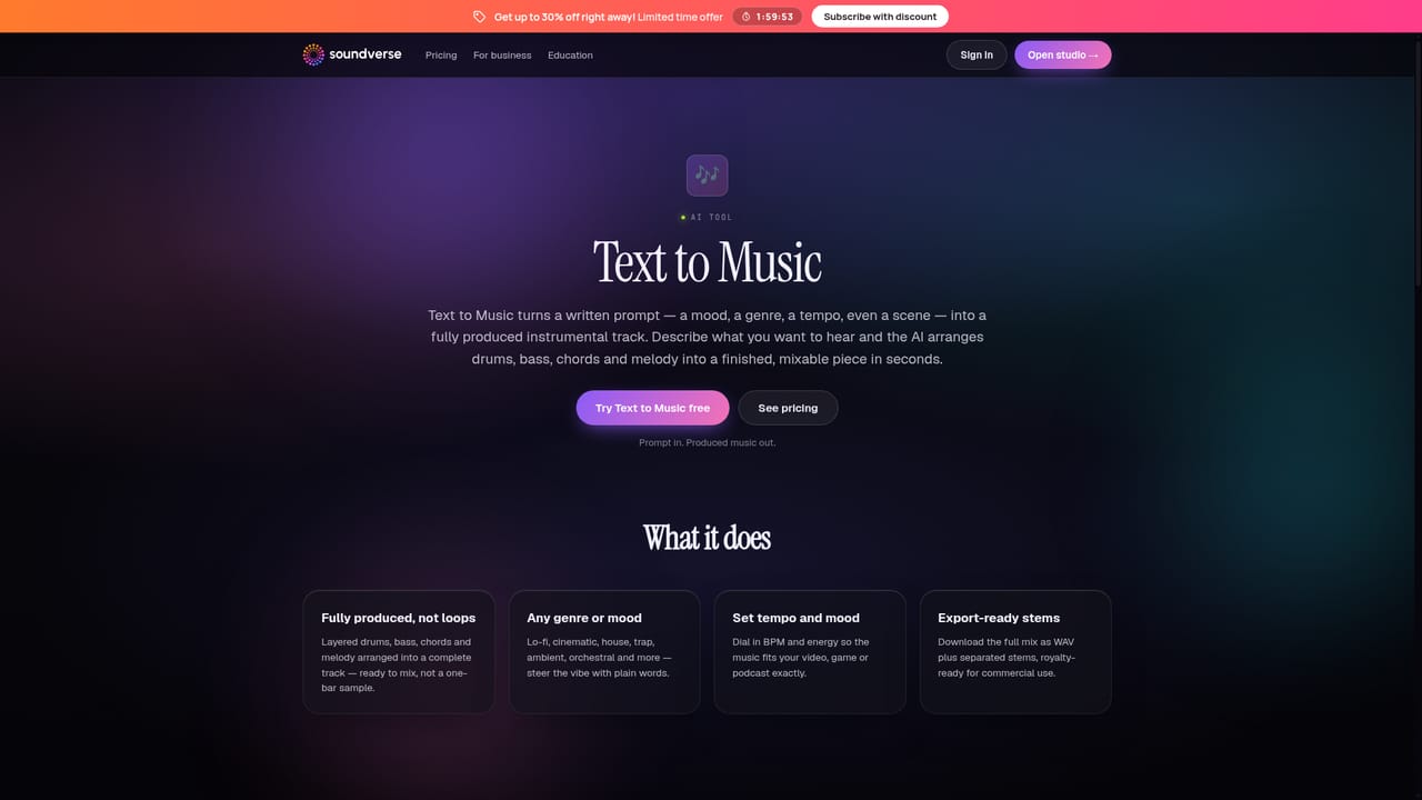 SoundVerse — Describe your first track to Agent One