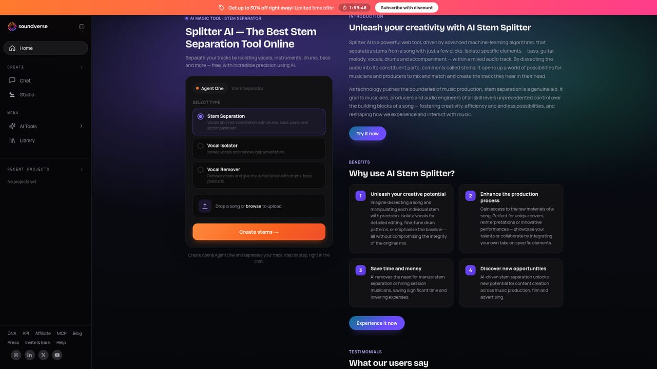 SoundVerse — Split stems or clone a voice