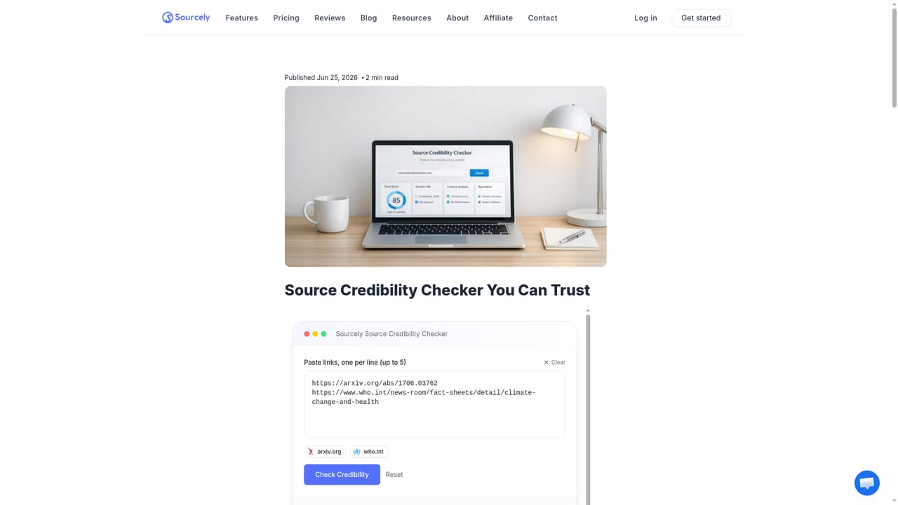 Sourcely — Read summaries and verify credibility