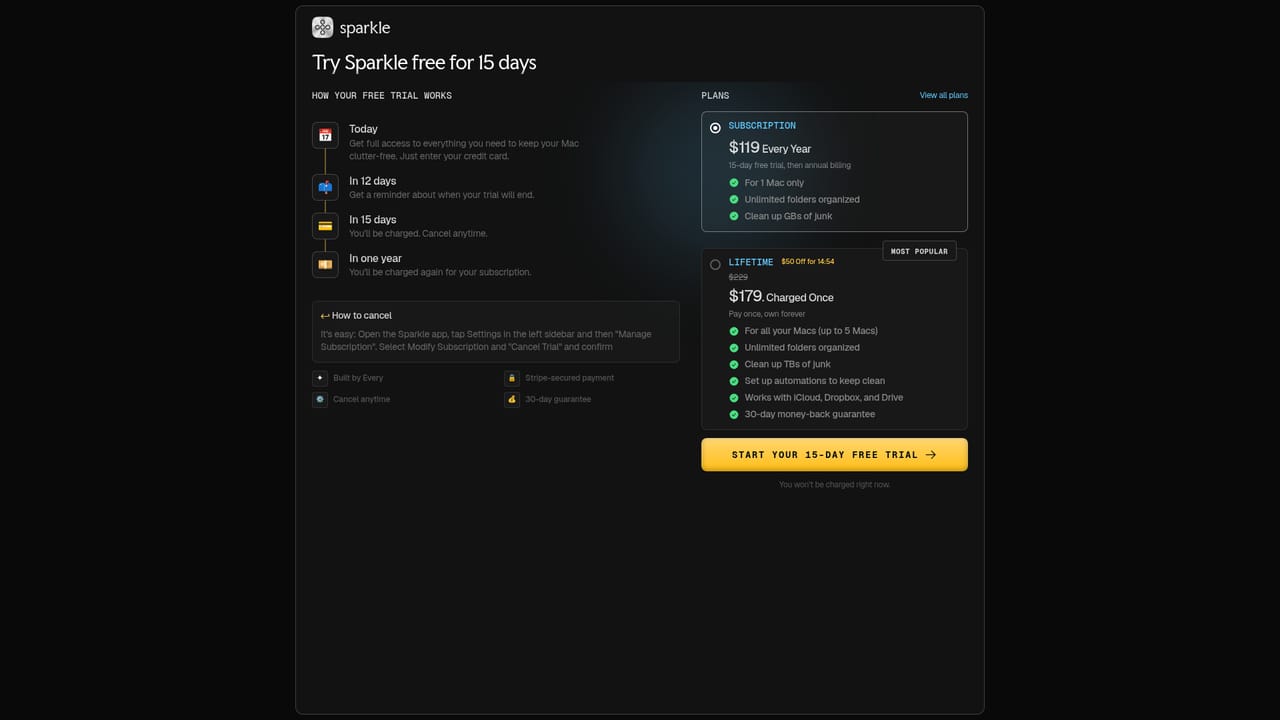 Sparkle — Review plans when the trial ends