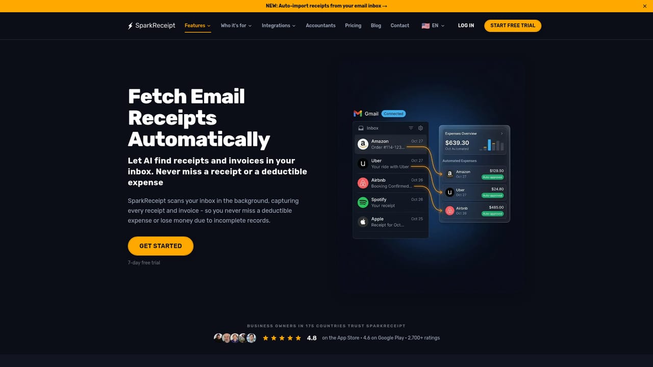 SparkReceipt — Connect your email inbox