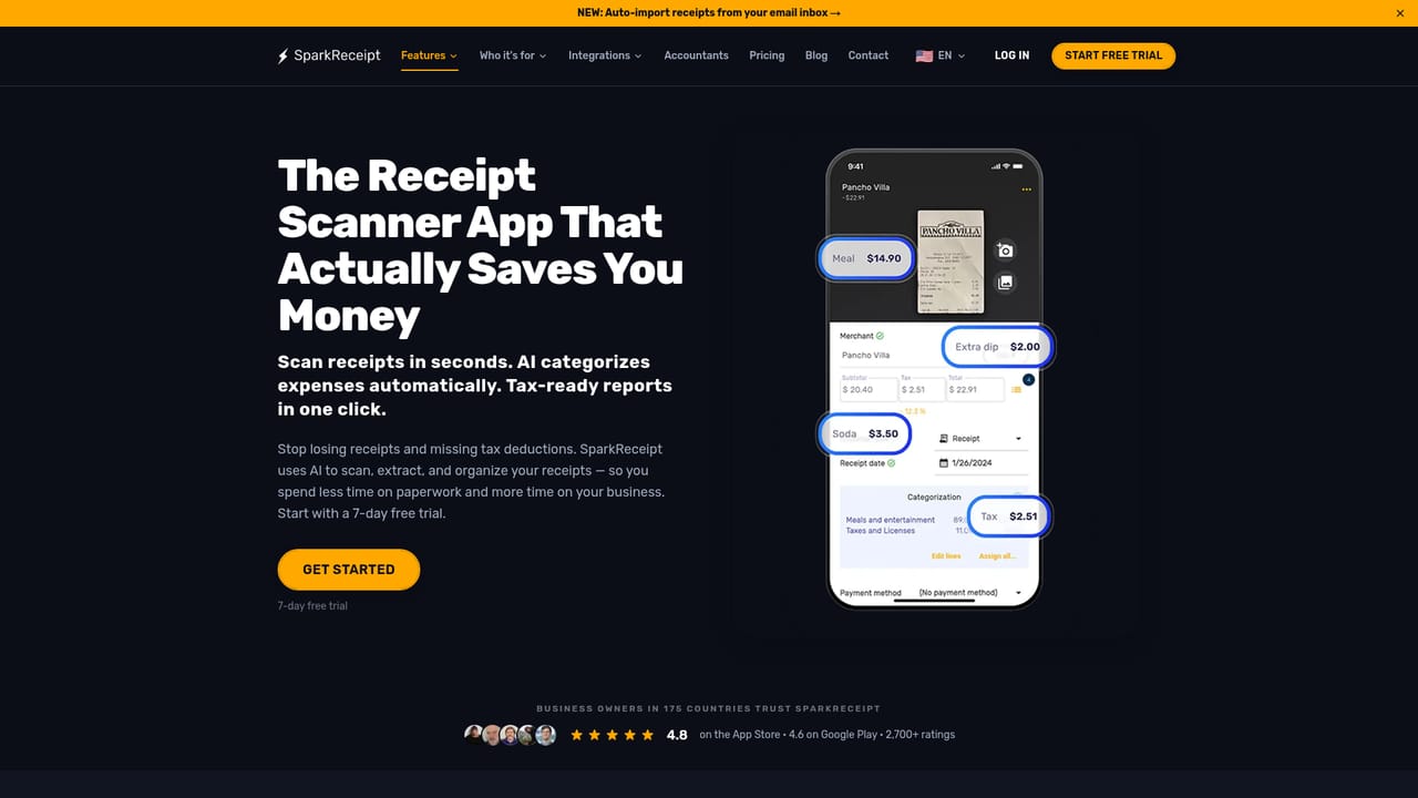 SparkReceipt — Install the mobile app and scan paper receipts