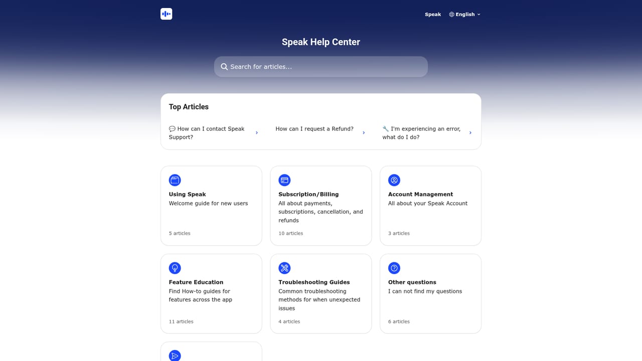 Speak.com — Check help pages if something breaks