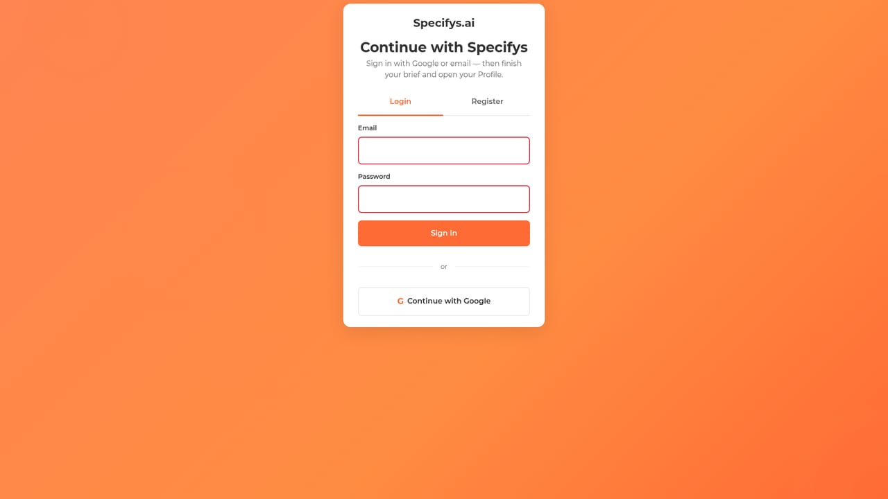 Specifys.ai — Create a free account