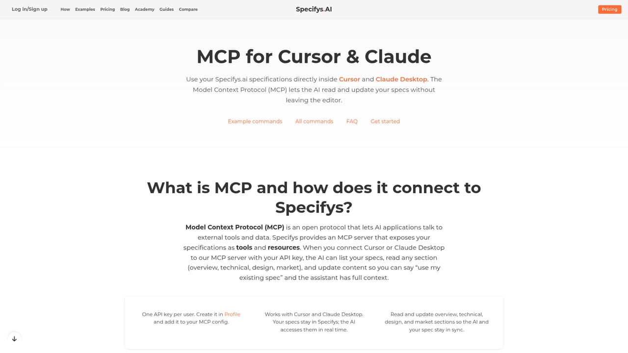 Specifys.ai — Connect or export to your IDE