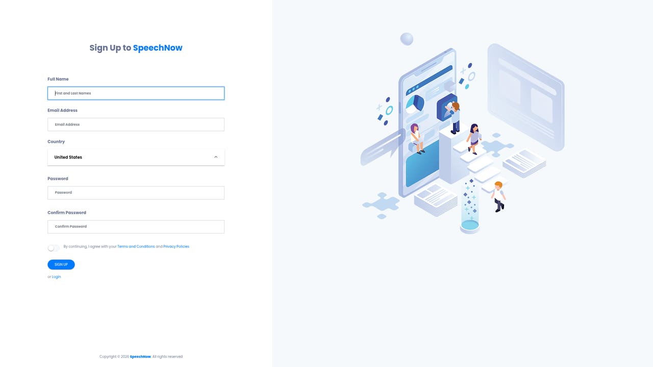Speech Now — Create a free account
