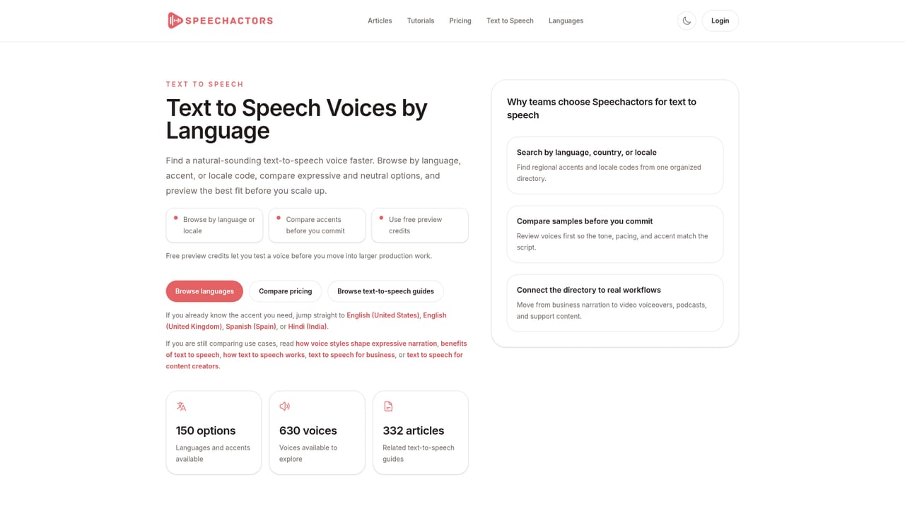 Speechactors — Pick a language and a voice