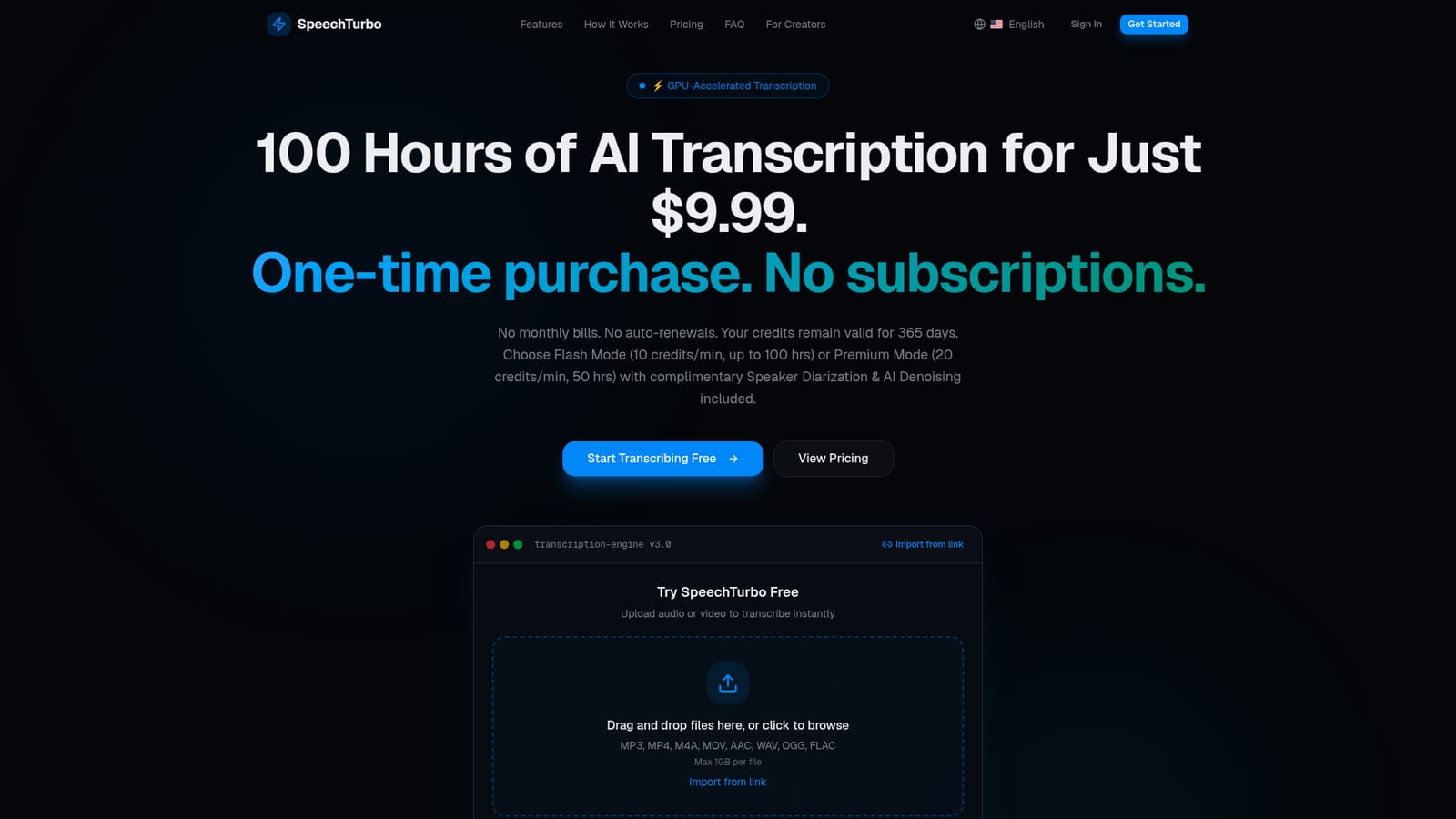 SpeechTurbo — Try a free transcription