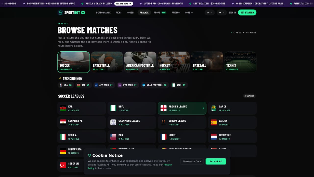 SportBot AI — Browse upcoming matches