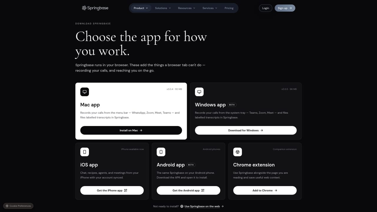Springbase.ai — Install the desktop app for meeting capture