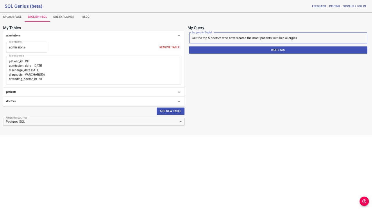 SQL Genius — Check the English to SQL workflow