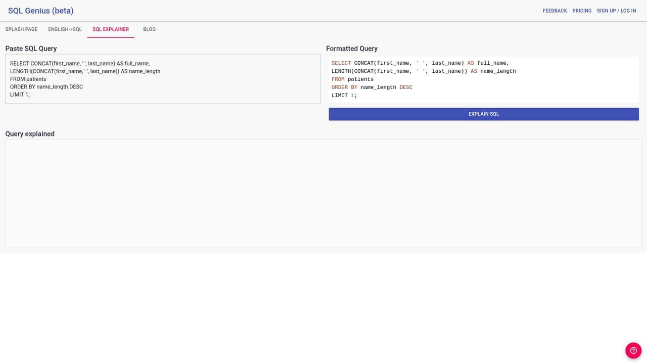 SQL Genius — Paste and explain existing SQL
