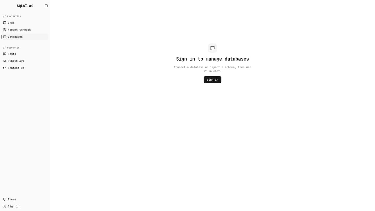 SQLAI — Add a schema or open a live connection