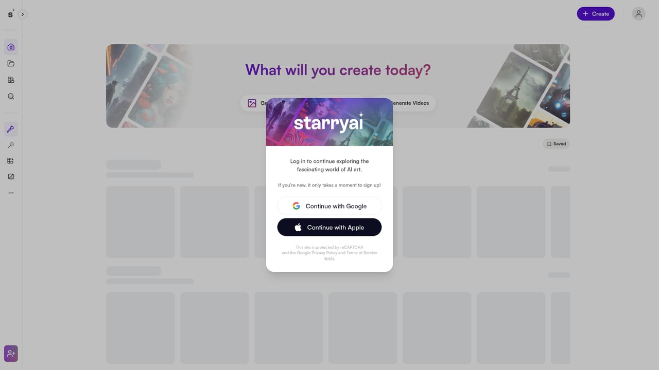 starryai — Open the web app and sign up