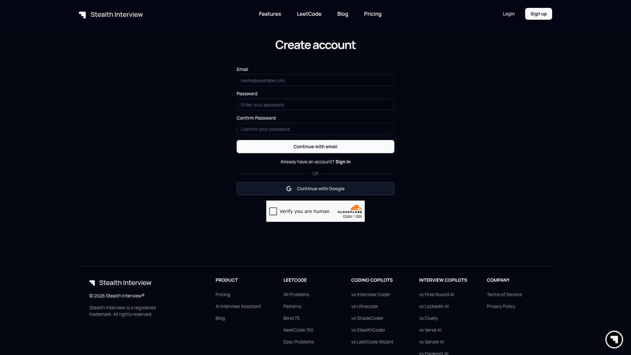 Stealth Interview — Create an account and download the desktop app