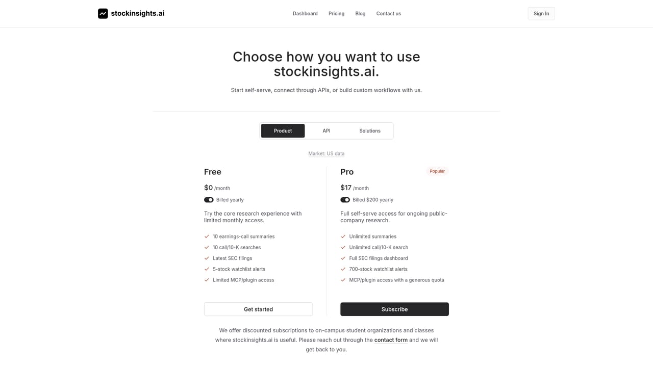StockInsights — Check plan options before committing