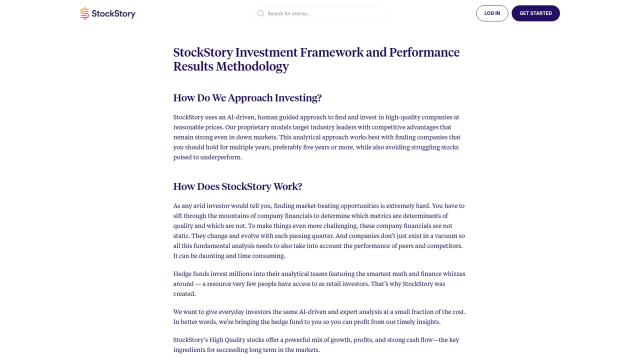 StockStory — Check the performance methodology