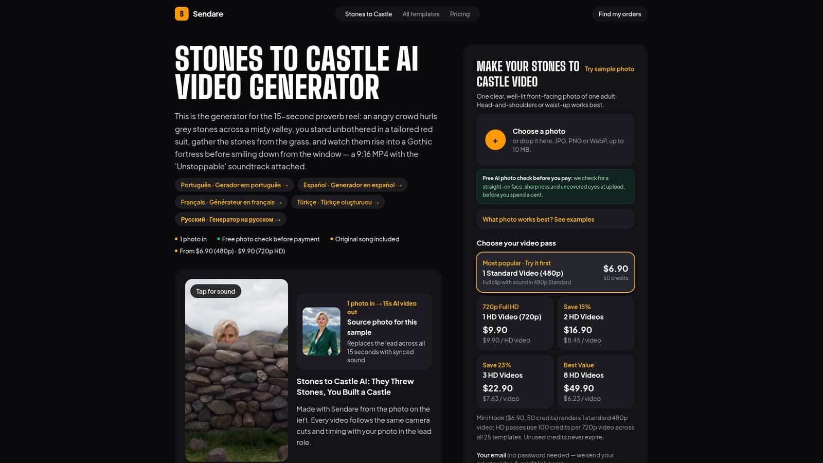 Stones to Castle AI Video Generator — Upload a straight-on photo