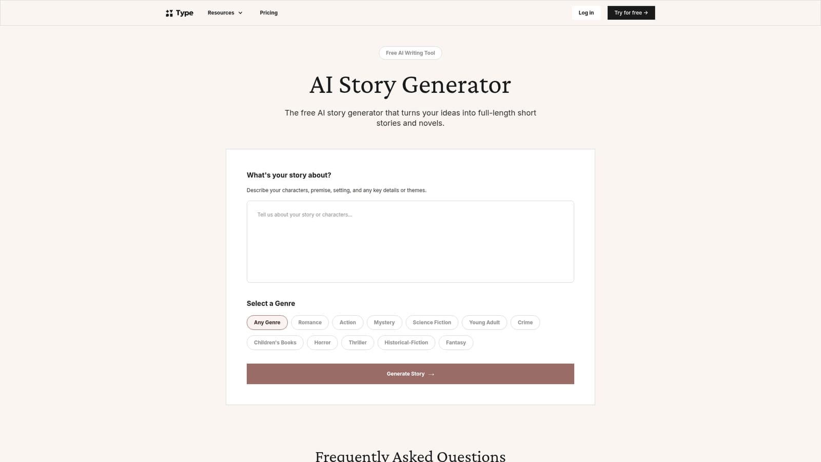 Story Generator by Type AI — Describe your story idea
