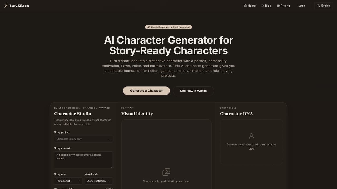 Story321 — Build a character with a profile and portrait