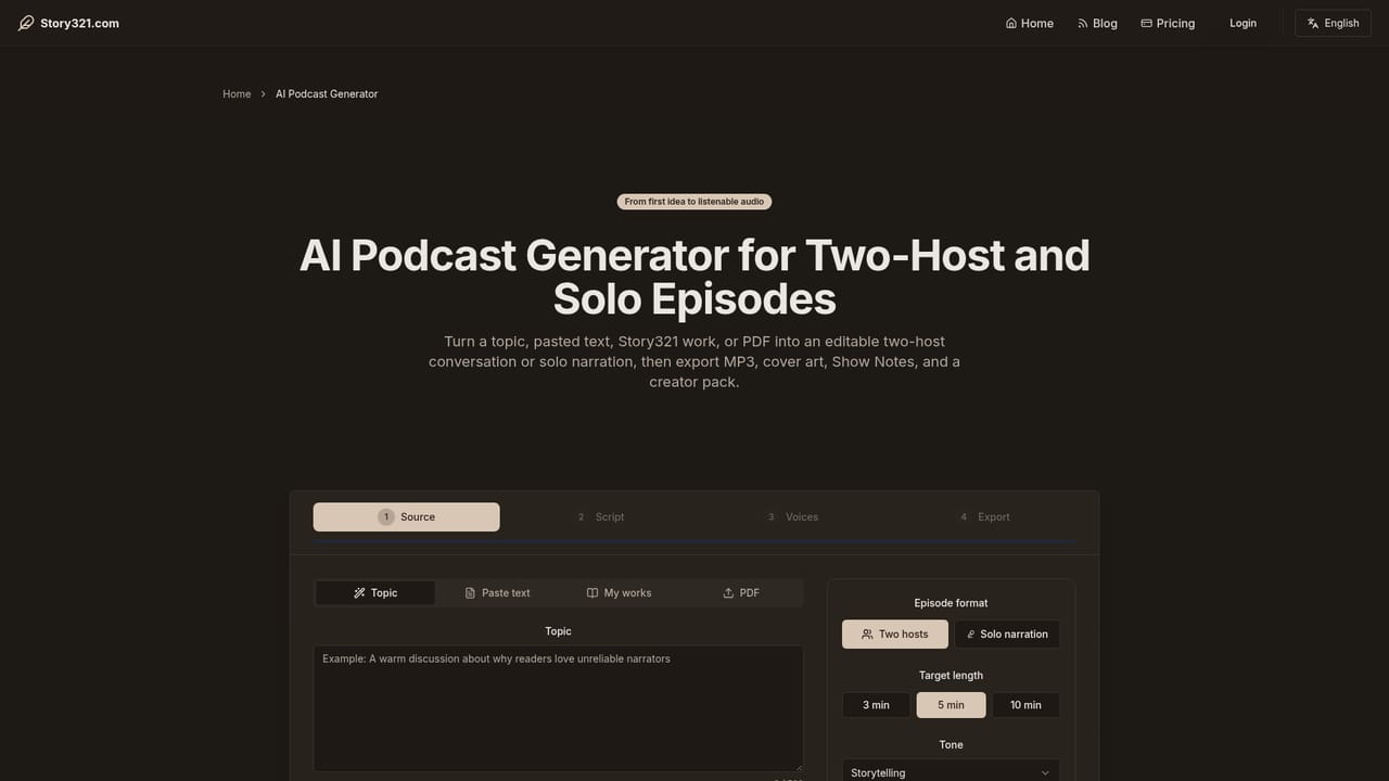 Story321 — Turn material into podcast audio
