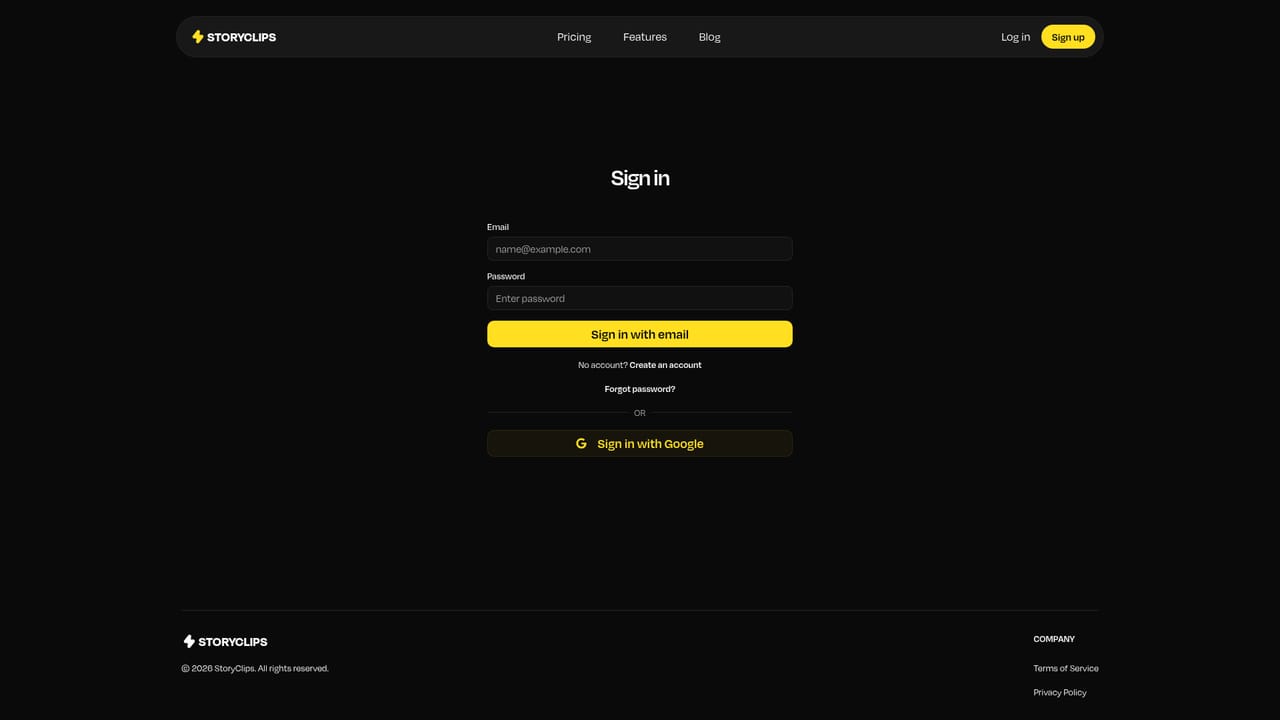 Storyclips — Create an account